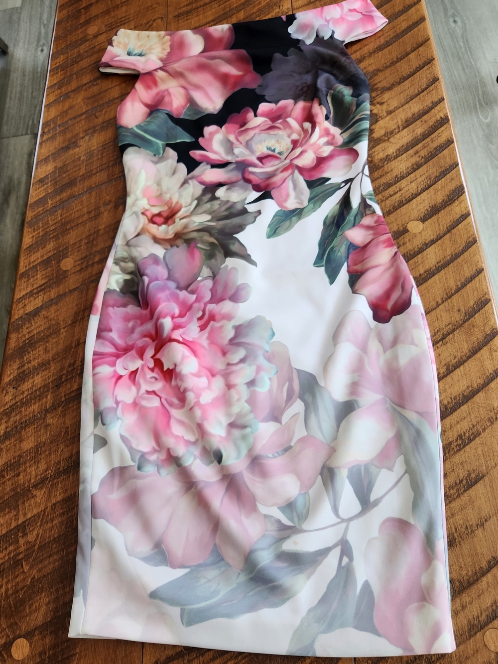 Ted Baker One-Shoulder Floral Sheath Dress in Pink, White and Green